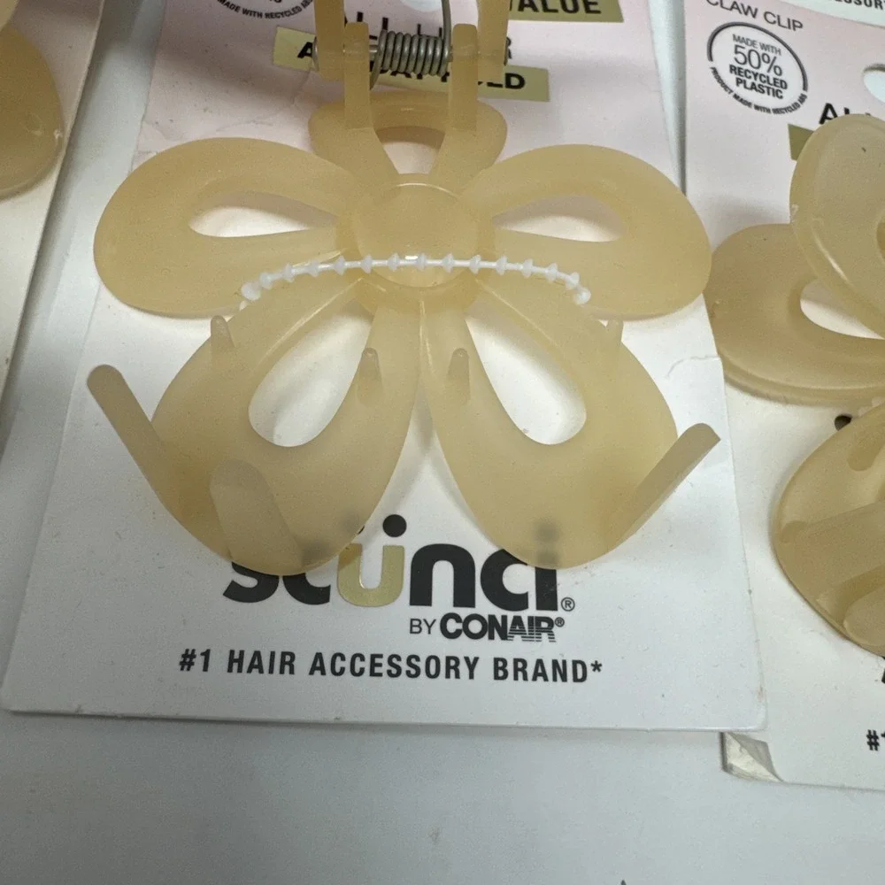 8X Scunci Flower Claw Hair Clip All Day Hair Hold 7CM , Tan